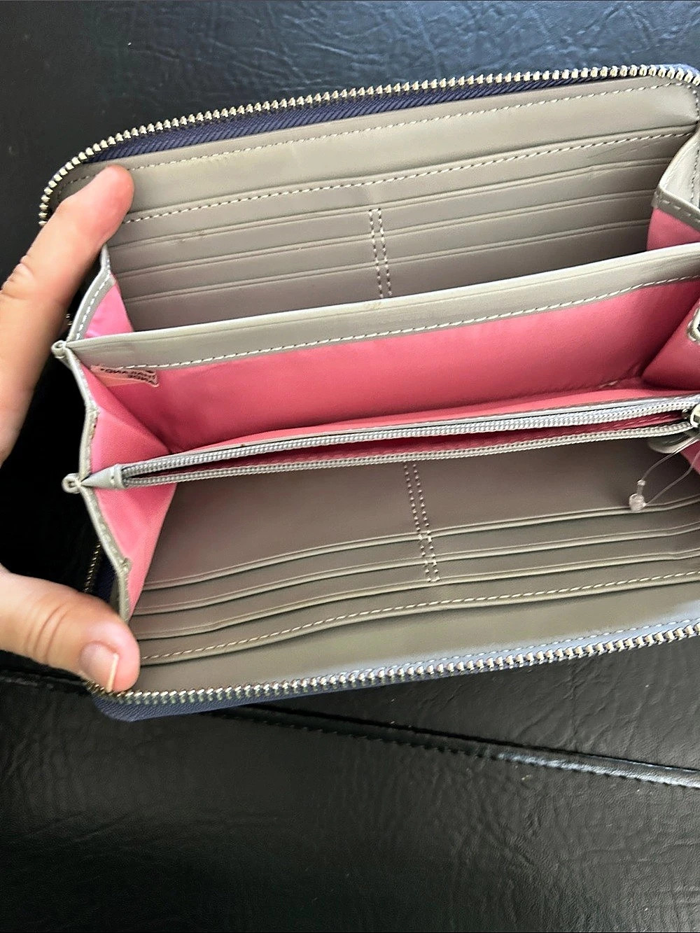 Coach Poppy Patent Leather Accordion Zip Wallet Gray & Pink - Picture 3 of 3